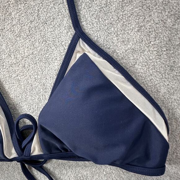 Aerie String Bikini Swim Top Size Medium Navy Blue Mesh Detail Padded Wireless - Picture 3 of 6